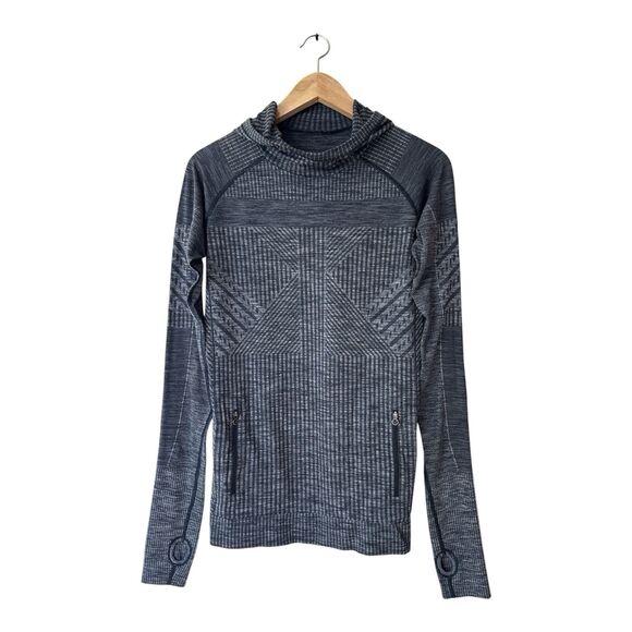 LULULEMON Womens Charcoal Multi Pattern Pullover Hooded Activewear Sweatshirt - Picture 1 of 11